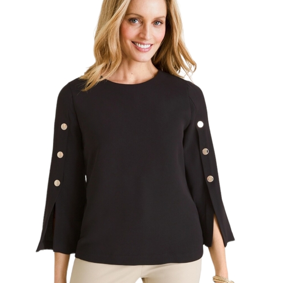 Chico’s Black Solid Military Popover Casual Top Size Women’s 0/XS